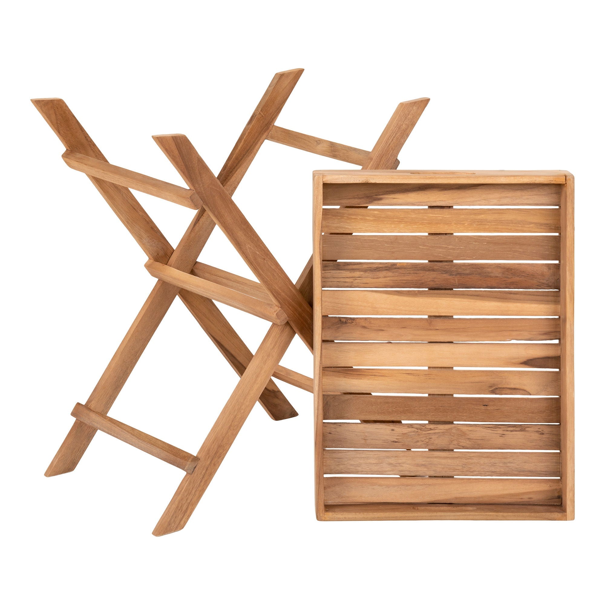 Afneembaar teakhouten dienblad van de House Nordic Ronda Tray Table met ovale handgrepen en zichtbare houtnerven